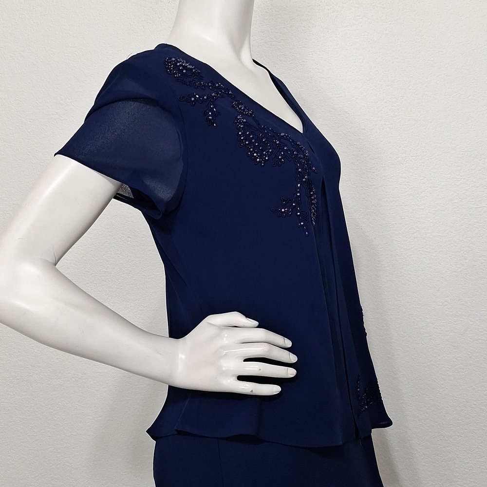Positive Attitude Vintage Navy Blue Embroidered Beaded Fairy Maxi Dress Size 10 - Picture 6 of 12